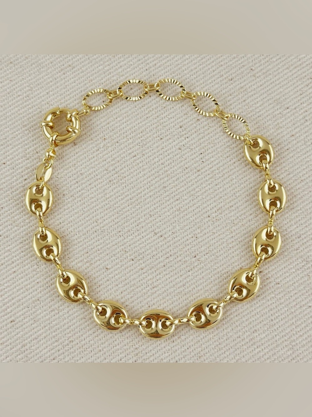 18K Gold Filled Puffy Mariner Bracelet Featuring Unique Chain Extender
